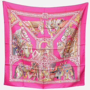Hermes Scarf La Danse du Cheval Marwari 90 cm Silk pink horse 35"